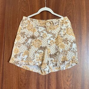 Maison D'Amelie Linen Blend Floral Shorts with Raffia Belt